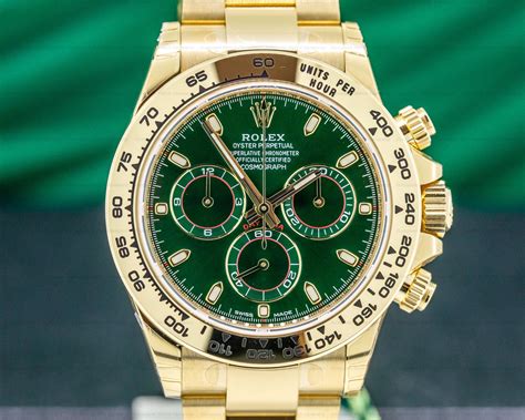 rolex daytona all gold green dial|rolex daytona 116508 price.